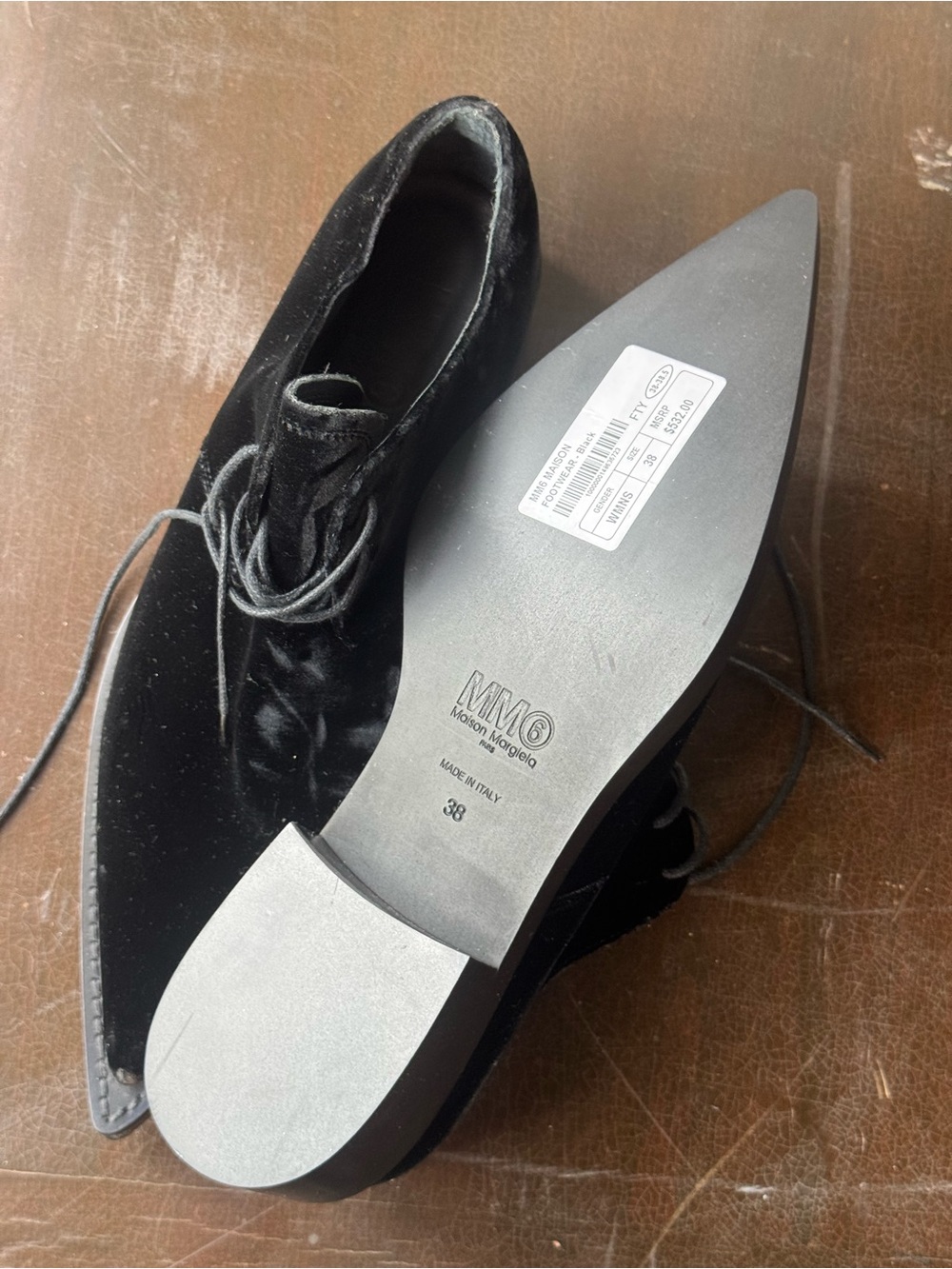 Maison Martin Margiela Black Velvet Pointed Lace-Up Flats - Picture 5 of 5